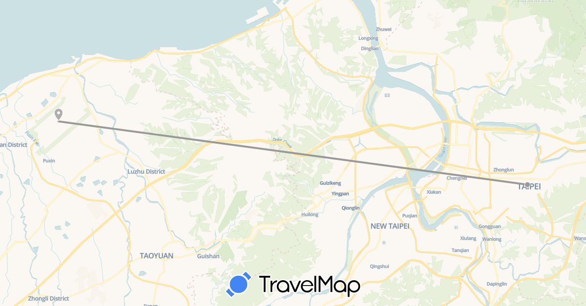 TravelMap itinerary: driving, plane in Canada, Taiwan (Asia, North America)